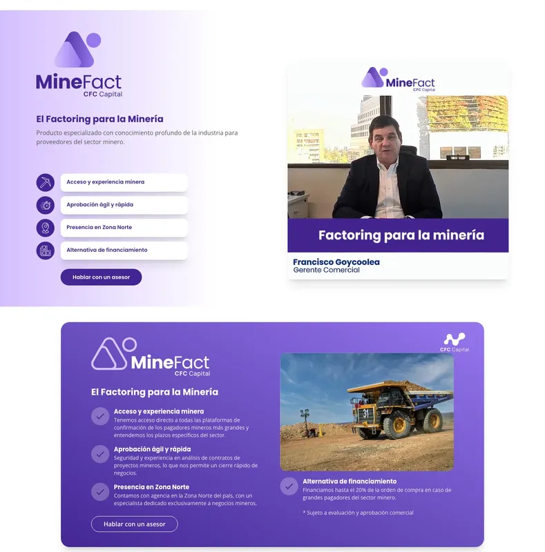 Sección MineFact, el factoring para la minería, en cfccapital.cl